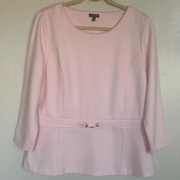 Talbots Pink Peplum Preppy Work Pink Top L Brass Buckle - Picture 5 of 10